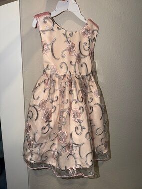 Us Angels Blush Pink Floral Embroidered Party Dress